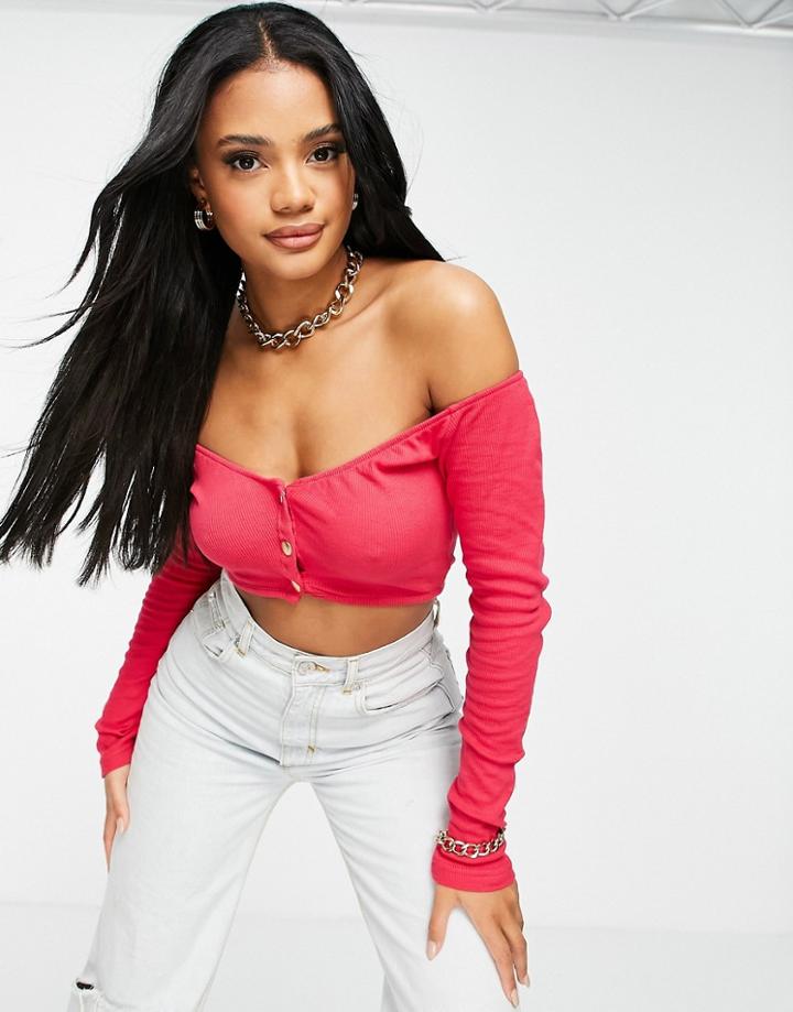 Public Desire Off Shoulder Crop Top In Fuchsia-pink