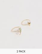 Asos Design Pack Of 2 Rings With Bird And Pretty Floral Design In Gold Tone - Gold