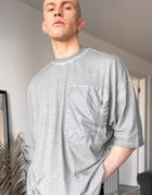 Asos Design Oversized T-shirt In Washed Gray With Nylon Pocket-neutral