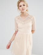 Vero Moda Petite Mesh Yoke Skater Dress - Cream