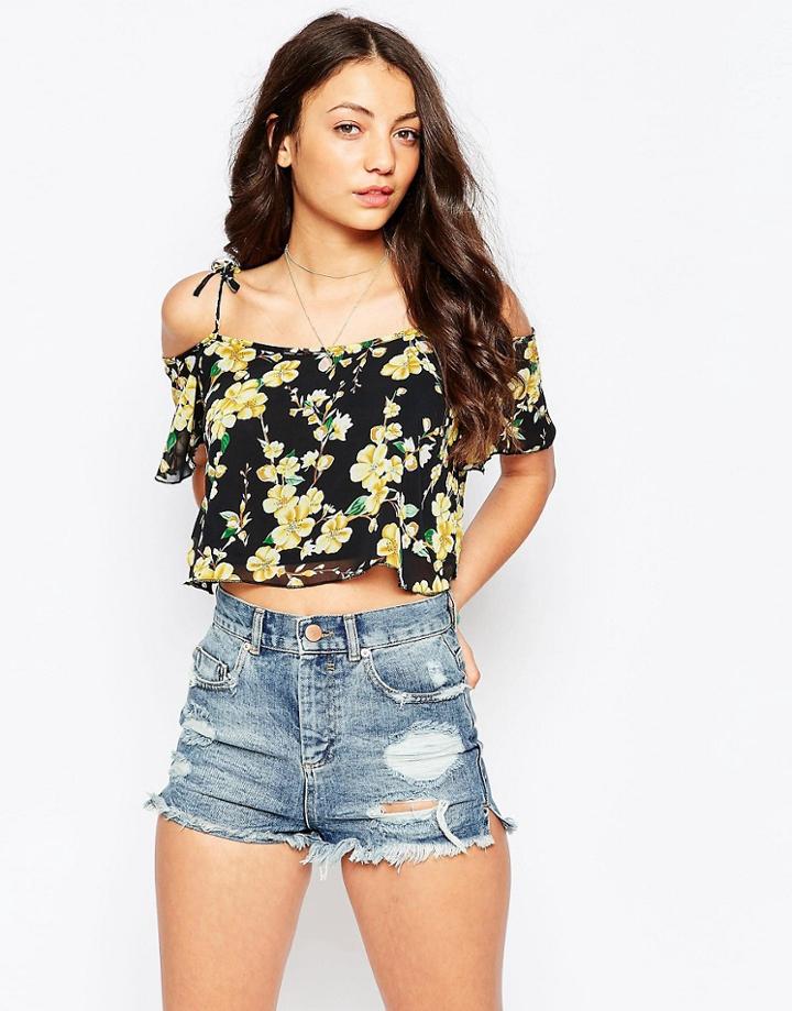 Parisian Cold Shoulder Top In Floral - Black