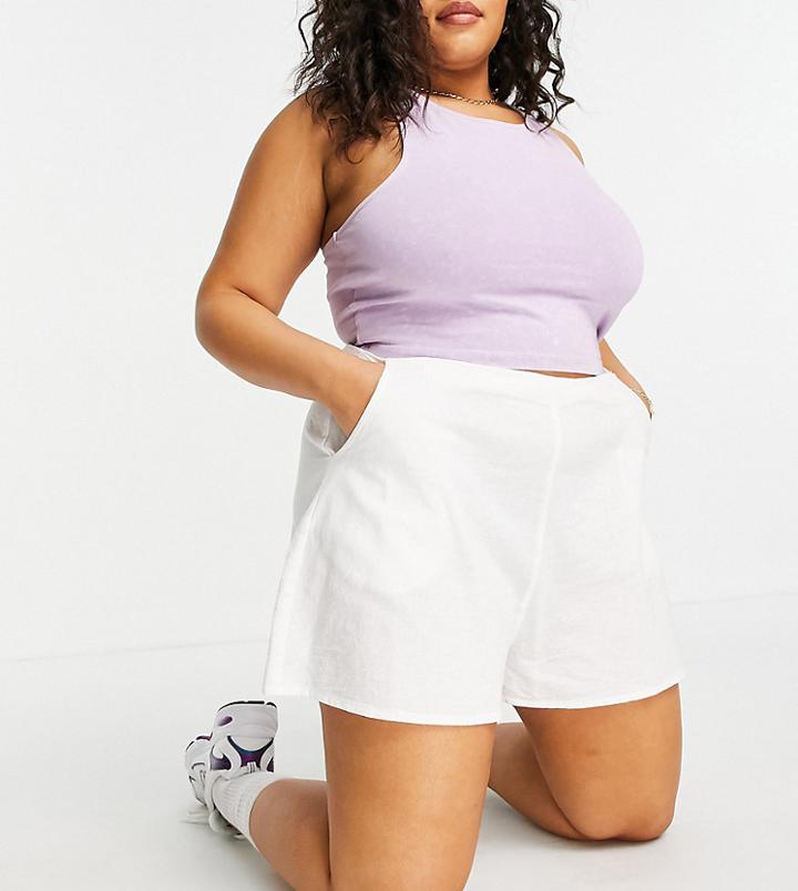 Asos Design Curve Linen Look Short In White