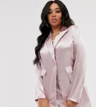 Saint Genies Plus Satin Blazer With Gold Button Detail In Pale Mauve-pink