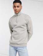 New Look Funnel Zip Neck Sweatshirt In Stone-neutral
