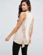 Asos Top With Dip Back And Ruffle Detail - Stone