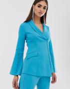 Lavish Alice Bell Sleeve Fitted Blazer With Button Detail In Turquoise - Green