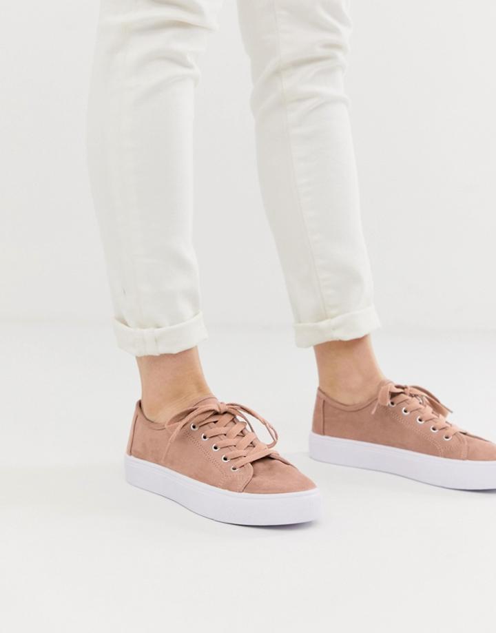 Asos Design Dusty Lace Up Sneakers In Warm Beige-neutral