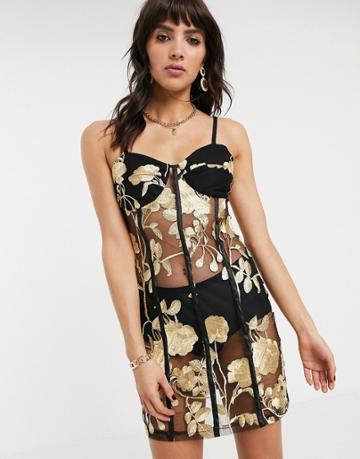 Jagger & Stone Mini Cami Dress In Metallic Rose Mesh-black
