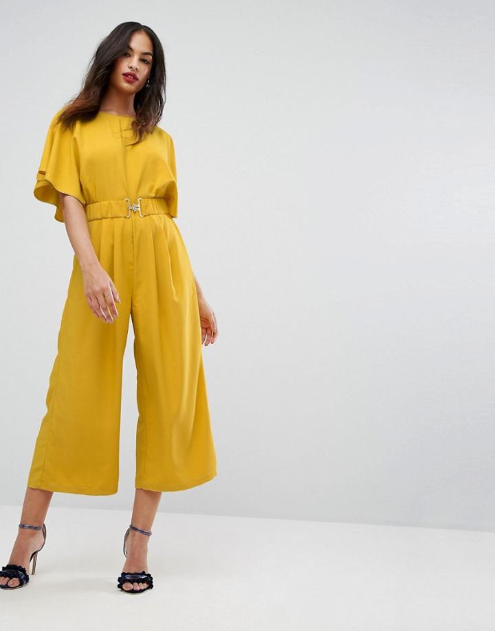 Asos Tea Jumpsuit With Elasticated Belt - Yellow