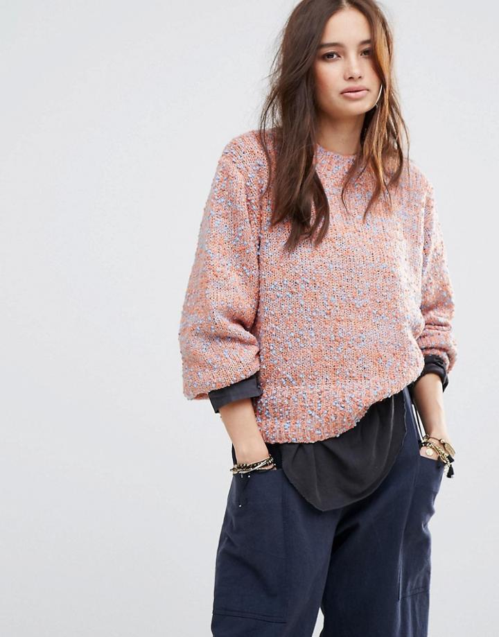 Moon River Cocoon Sleeve Textured Sweater - Pink
