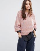 Moon River Cocoon Sleeve Textured Sweater - Pink