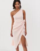 Asos Design One Shoulder Tuck Detail Midi Dress-pink