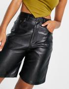 Asos Design Leather Look Dad Shorts In Black