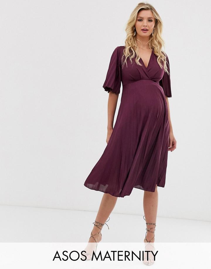 Asos Design Maternity Kimono Pleated Midi Dress-red