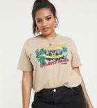 Daisy Street Plus Relaxed T-shirt With Vintage Clavey Falls Print - Beige