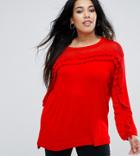 River Island Plus Knitted Sweater With Frill Detail In Red - Red
