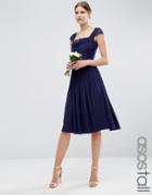 Asos Tall Wedding Lace Insert Cowl Midi Dress - Navy