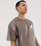 Asos Design Tall Festival Oversized T-shirt In Transparent Fabric In Black - Black