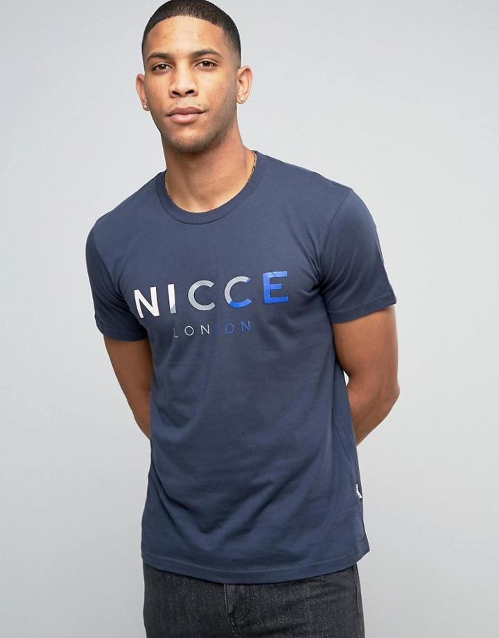 Nicce London T-shirt With Tri Color Logo - Navy