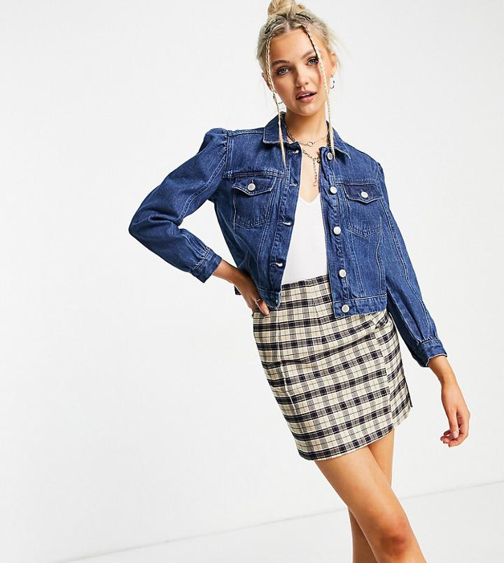 Miss Selfridge Petite Puff Sleeve Denim Jacket-blues
