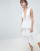 Asos Design Tiered Prom Midi Dress - White
