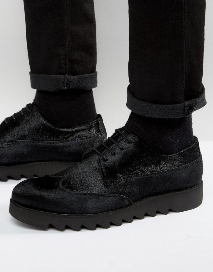 Zign Derby Shoes With Faux Hair Finish - Black