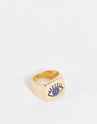 Designb London Chunky Ring With Blue Evil Eye In Gold