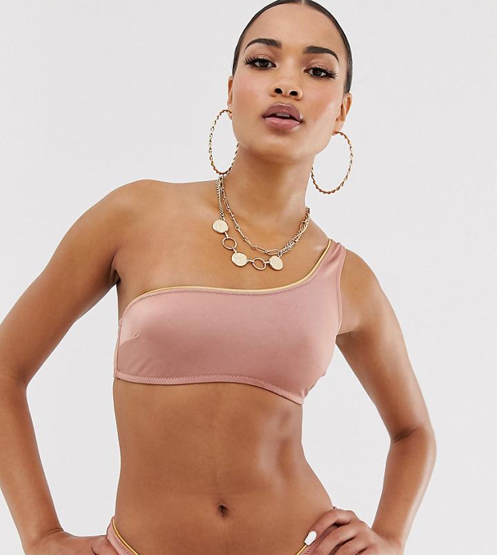 Free Society Exclusive High Shine One Shoulder Bikini Top In Rose Gold - Pink