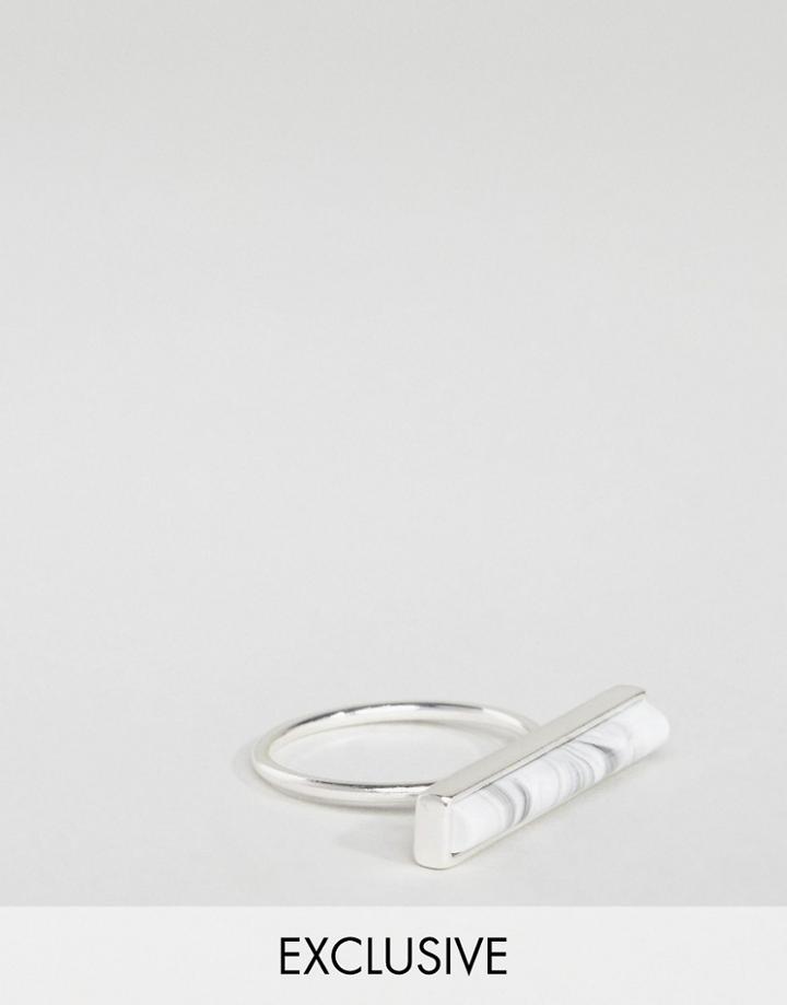 Designb Marble Bar Ring In Silver - Silver
