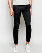 Noak Cotton Pants In Super Skinny Fit With Cuffed Hem - Black