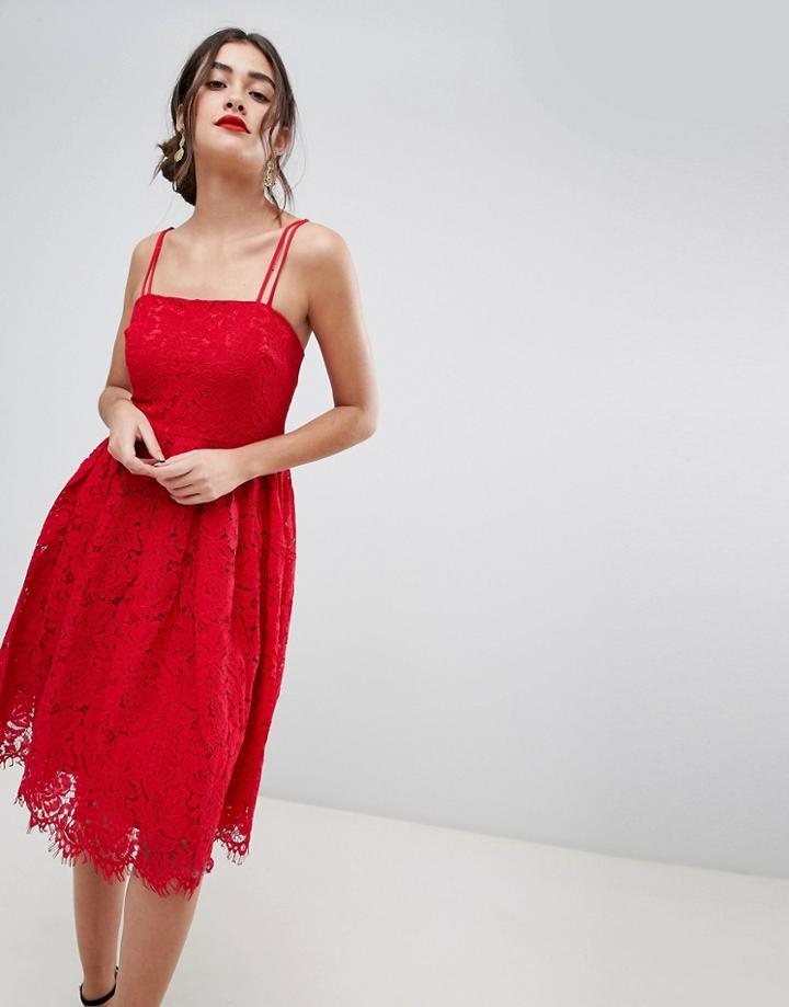 New Look Lace Skater Dress - Red