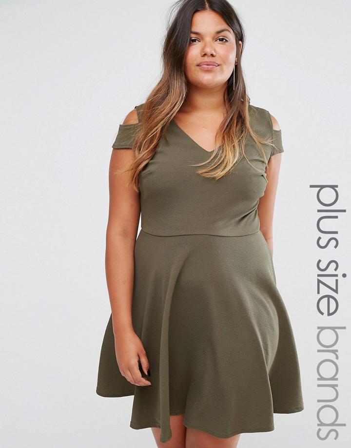 Club L Plus Skater Dress With Cold Shoulder - Green
