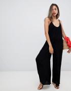Asos Design Low Back Jumpsuit In Crinkle - Black