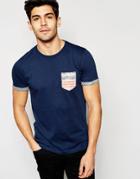Brave Soul Usa Print Washed Pocket T-shirt - Navy