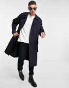 Asos Design Double Breasted Trench Coat In Navy