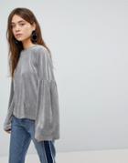 Only Velvet Sweatshirt With Bell Sleeve - Gray