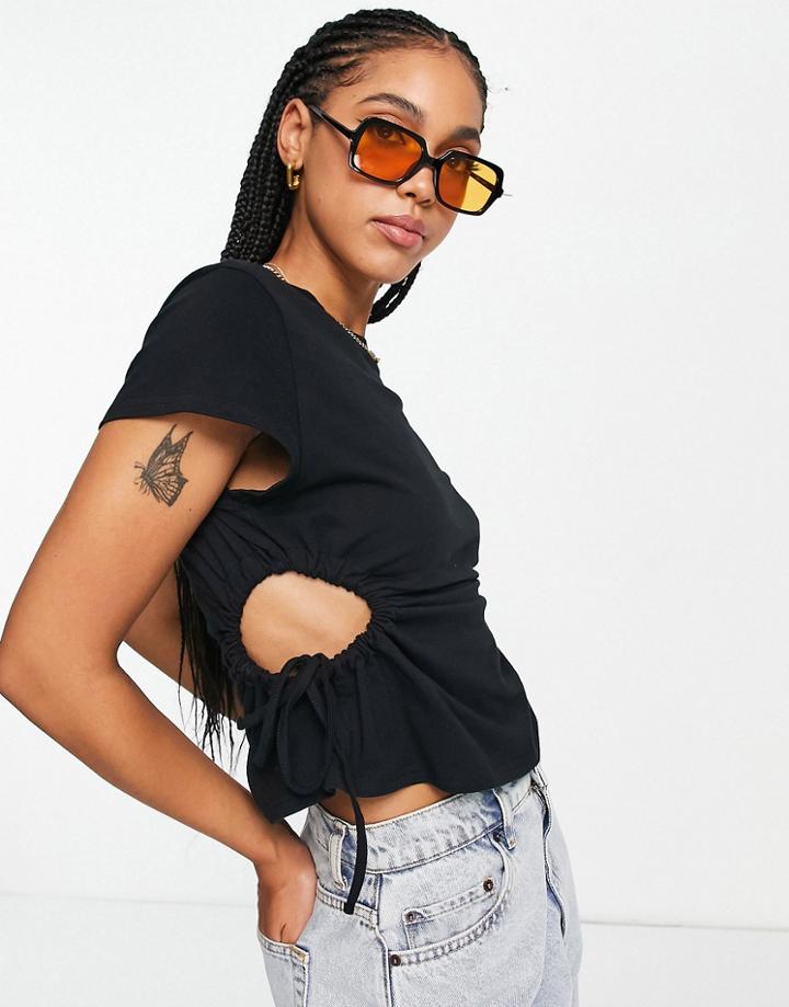 Asos Design Ruched Side Channel Tee With Short Sleeve In Black
