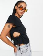Asos Design Ruched Side Channel Tee With Short Sleeve In Black