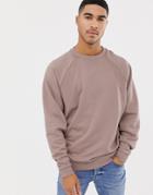 Asos Design Oversized Sweatshirt With Rib Detail In Dusty Pink - Pink