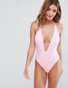 Peek & Beau Gingham Plunge Swimsuit - Multi