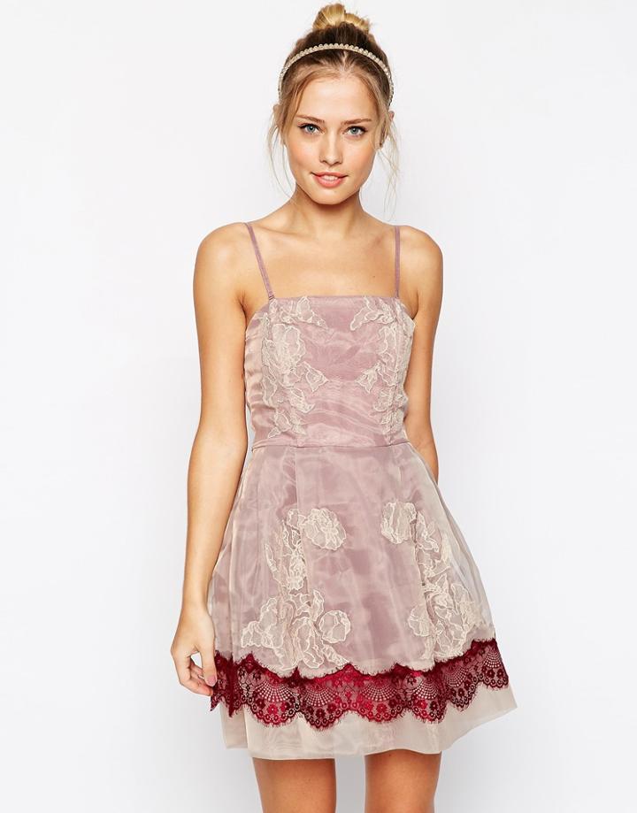 Asos Organza Bandeau In Soft Mix And Match Lace Dress - Winter Lilac
