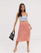 Nobody's Child Midi Bias Skirt In Orange Daisy Print