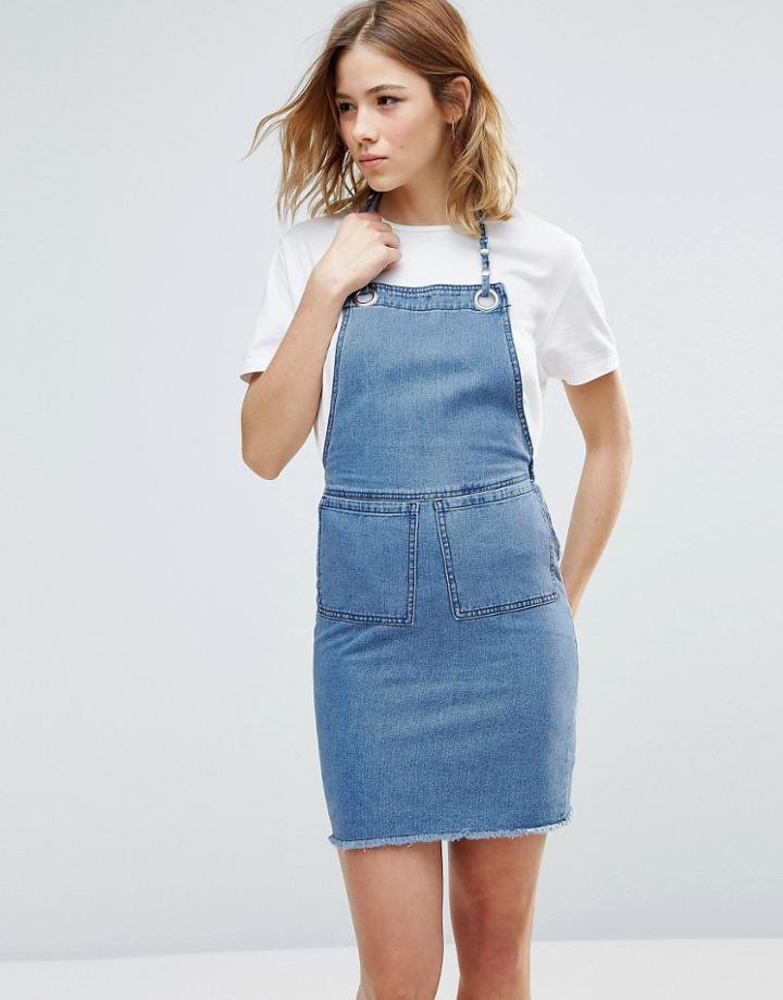 First & I Denim Pinafore Dress - Blue