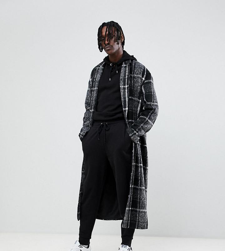 The New County Longline Overcoat In Gray Check - Gray