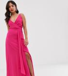 Tfnc Petite Cami Wrap Maxi Dress With Fishtail In Fuchsia-pink