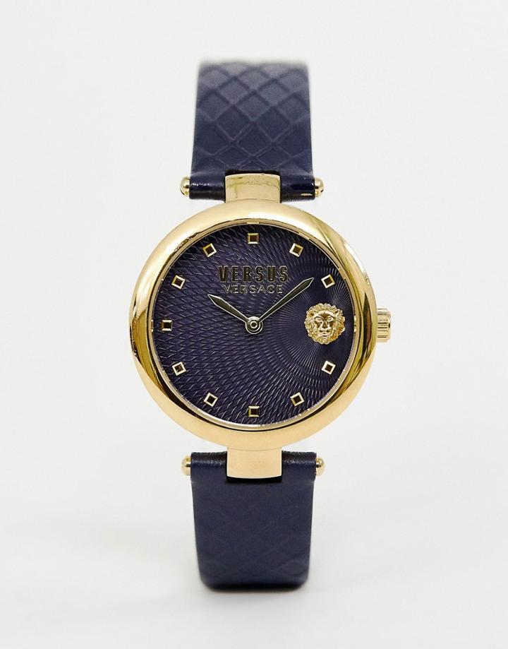 Versus Versace Buffle Bay Sp8703 0018 Leather Watch In Navy - Navy