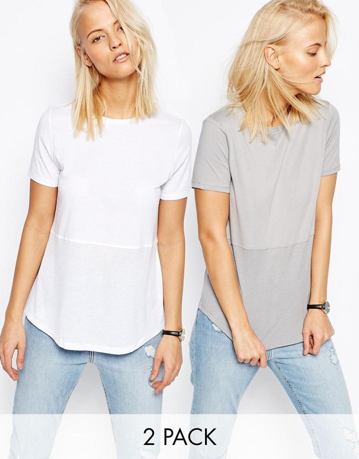 Asos Contrast Ribbed Panel T-shirt 2 Pack Save 10%