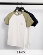 French Connection 2-pack Raglan T-shirts In White/khaki And White/navy-multi