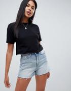 Asos Design Crop T-shirt With Roll Sleeve And Raw Hem In Black - Black