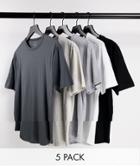 River Island 5-pack Curved Hem T-shirts In Gray-grey
